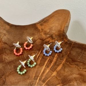 J CREW Dainty Multi Colored Bead Earrings Small Hoops